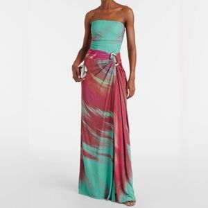 NWT $895 Simkhai Emma Strapless Gown in Mint Marble Size 6